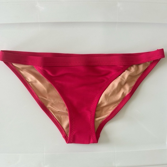 NWT J. Crew Pink Ribbed-Trim Hipster Full-Coverage Bikini Bottom - Picture 2 of 5